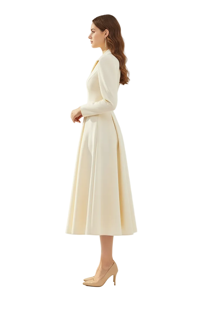 Long Sleeve Midi Dress with Lapel and Pockets