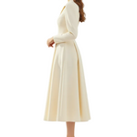 Long Sleeve Midi Dress with Lapel and Pockets