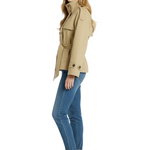 Short Trench Jacket with High Neck and Belted Waist