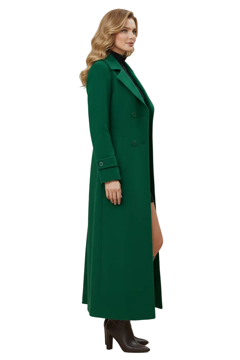 Long Womens Coat with Shawl Collar and Belted Waist