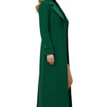 Long Womens Coat with Shawl Collar and Belted Waist