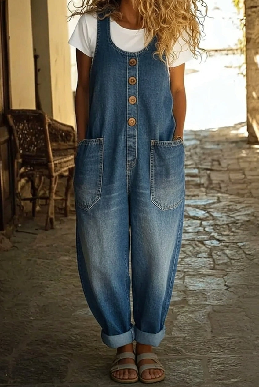 RELAXED BUTTON FRONT DENIM OVERALLS 1