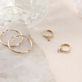 14K GOLD HOOP EARRINGS WITH MOONBEAM STONE