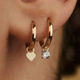 14K GOLD HOOP EARRINGS WITH MOONBEAM STONE