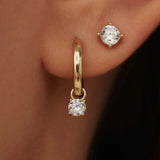 14K GOLD HOOP EARRINGS WITH MOONBEAM STONE