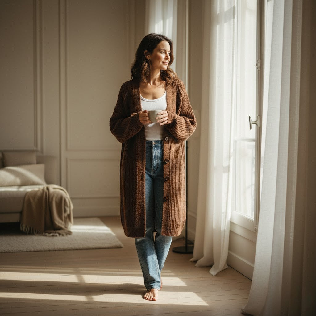 Riche | Cappotto lungo donna in maglia lavorata a maglia