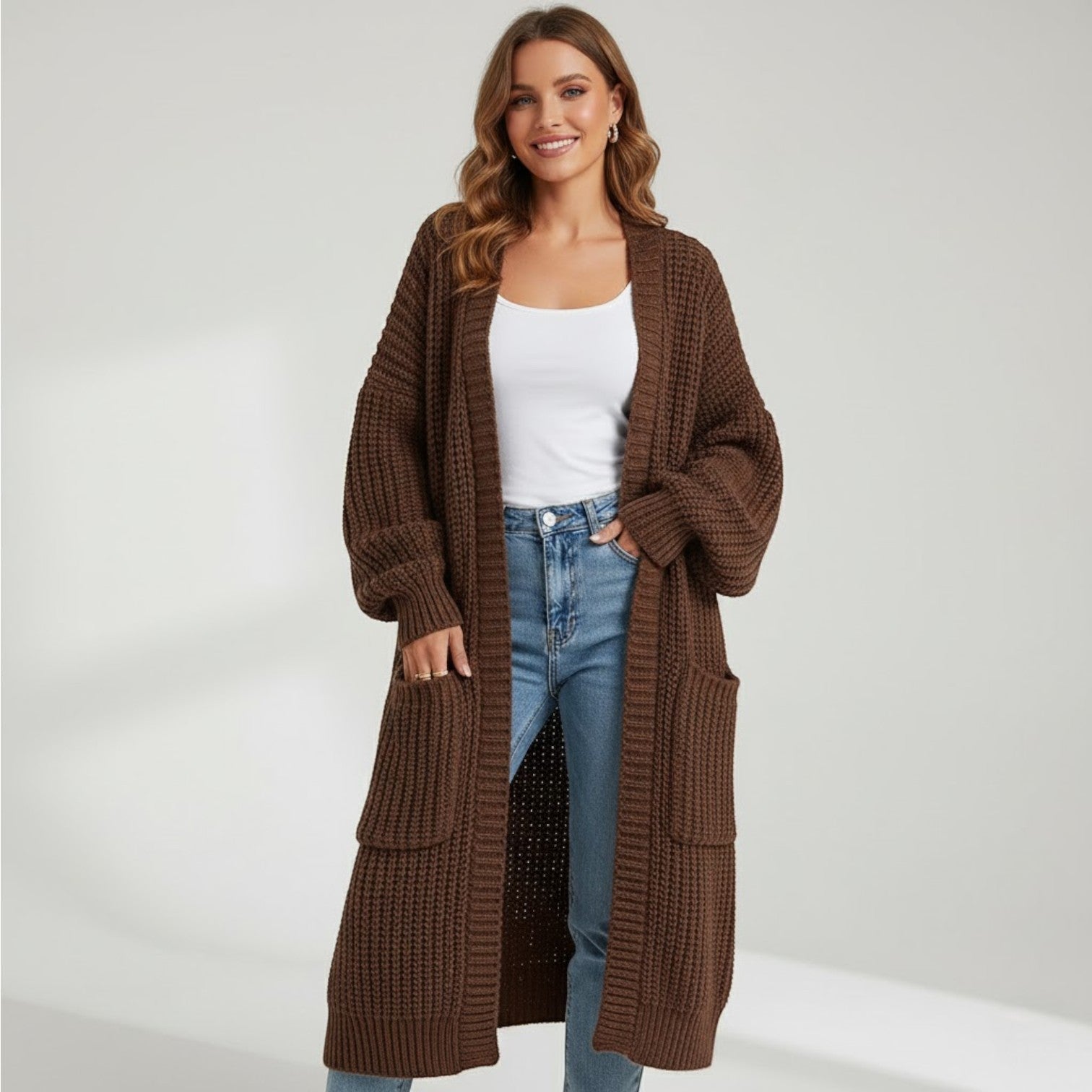 Riche | Cappotto lungo donna in maglia lavorata a maglia