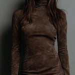 Vintage Turtleneck Suede Mini Dress