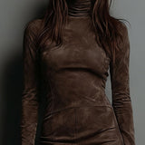 Vintage Turtleneck Suede Mini Dress