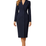 Tailored Knee-Length Dress with Lapel Neckline