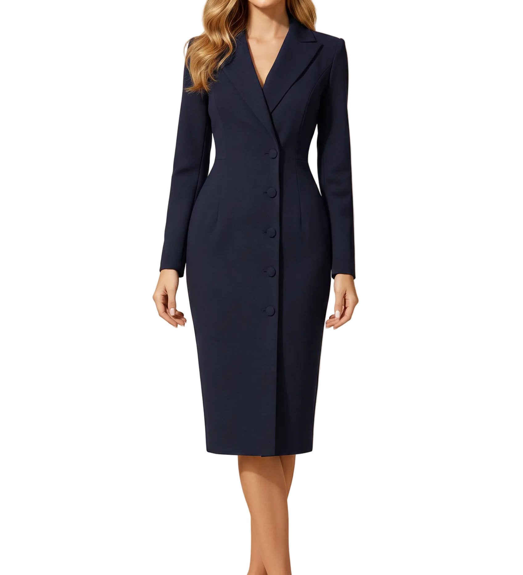 Tailored Knee-Length Dress with Lapel Neckline