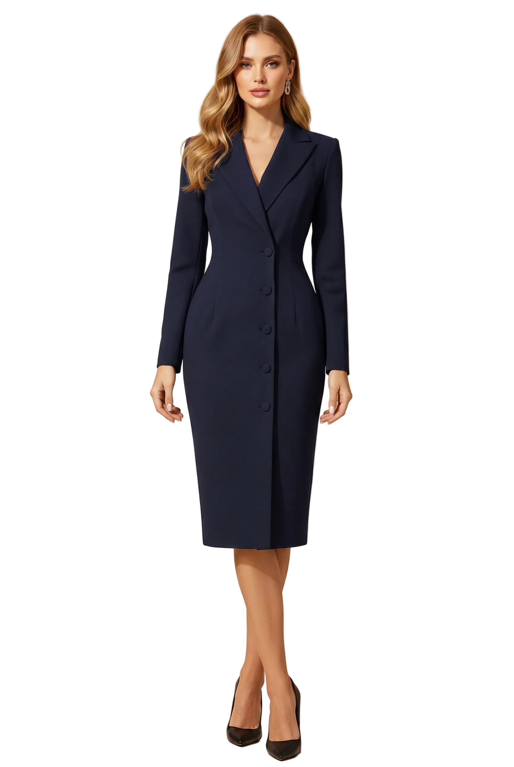 Tailored Knee-Length Dress with Lapel Neckline