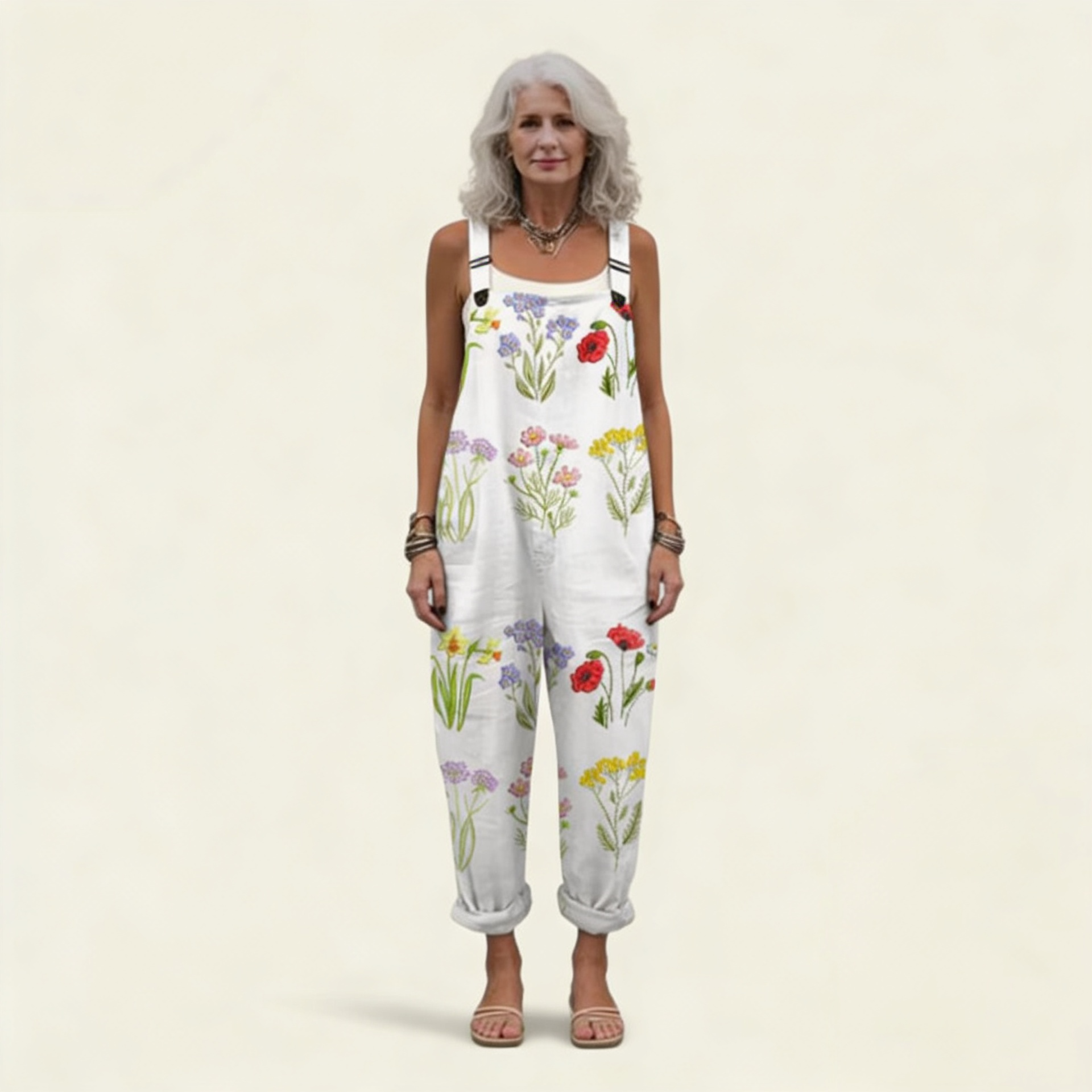 WHITE PRINTED COMFORT JUMPSUIT