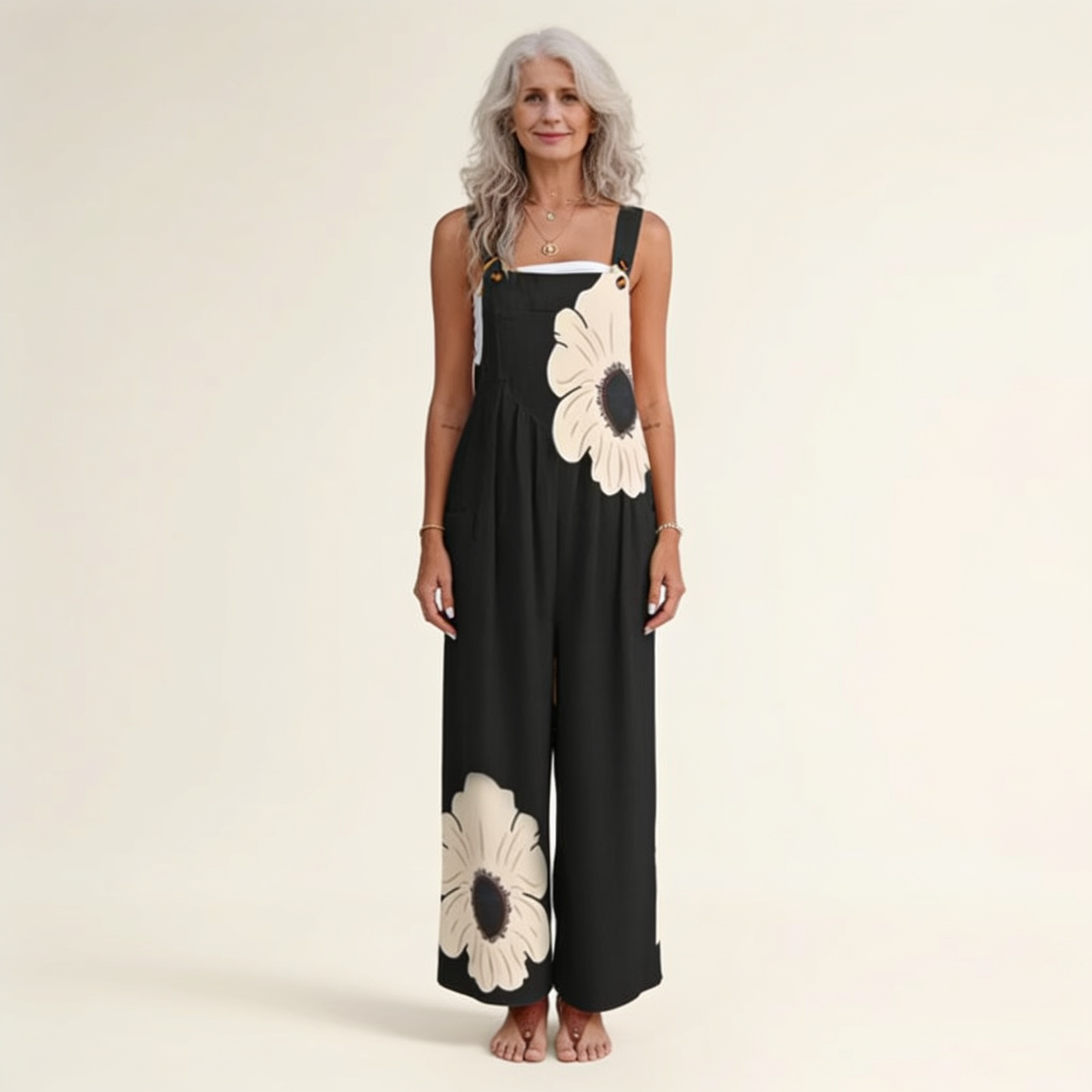 BLACK PRINTED COMFORT JUMPSUIT