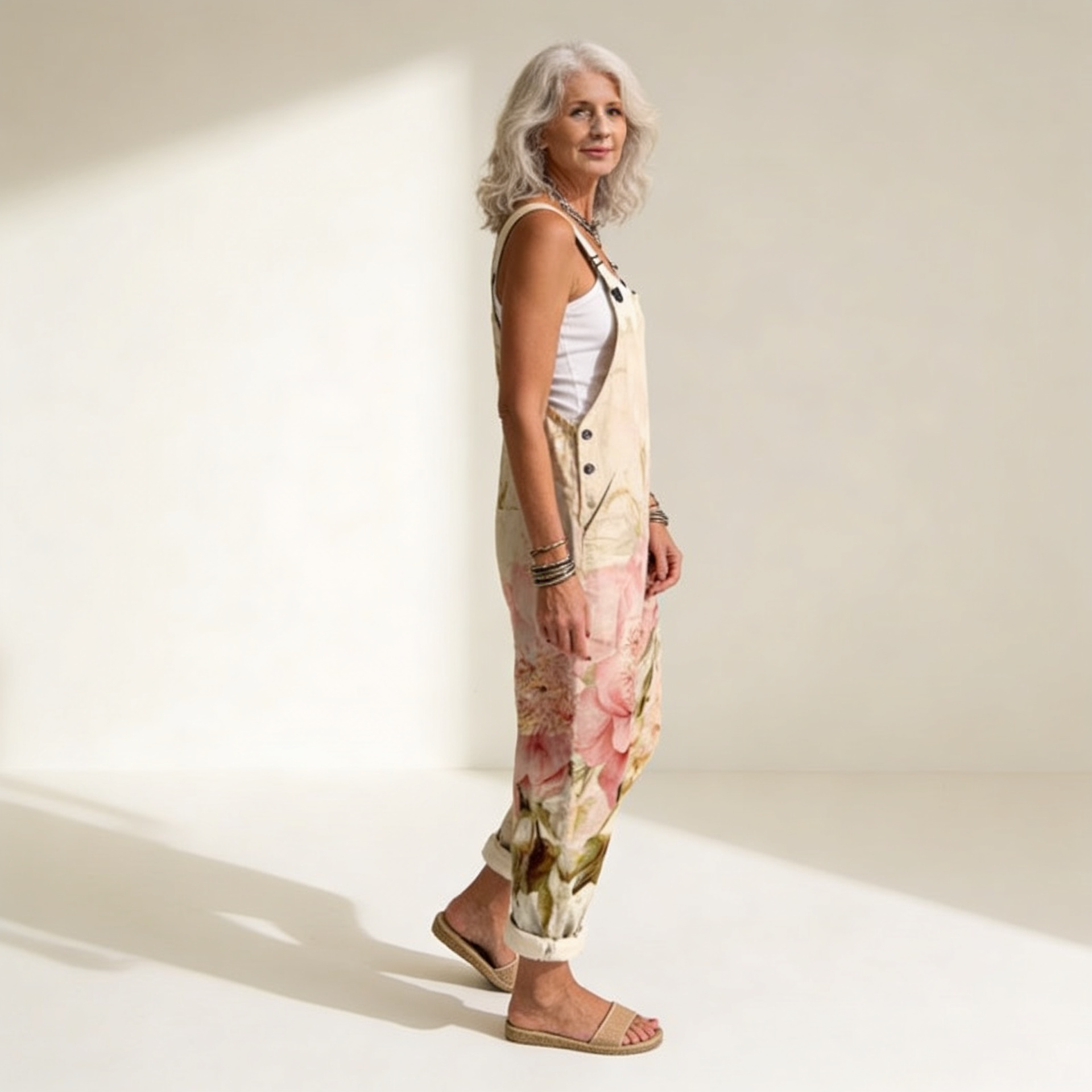 BEIGE PRINTED COMFORT JUMPSUIT