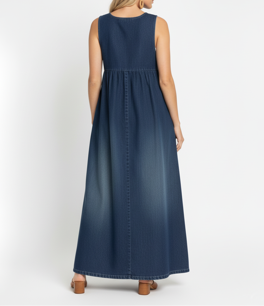 RELAXED SLEEVELESS DENIM MAXI DRESS