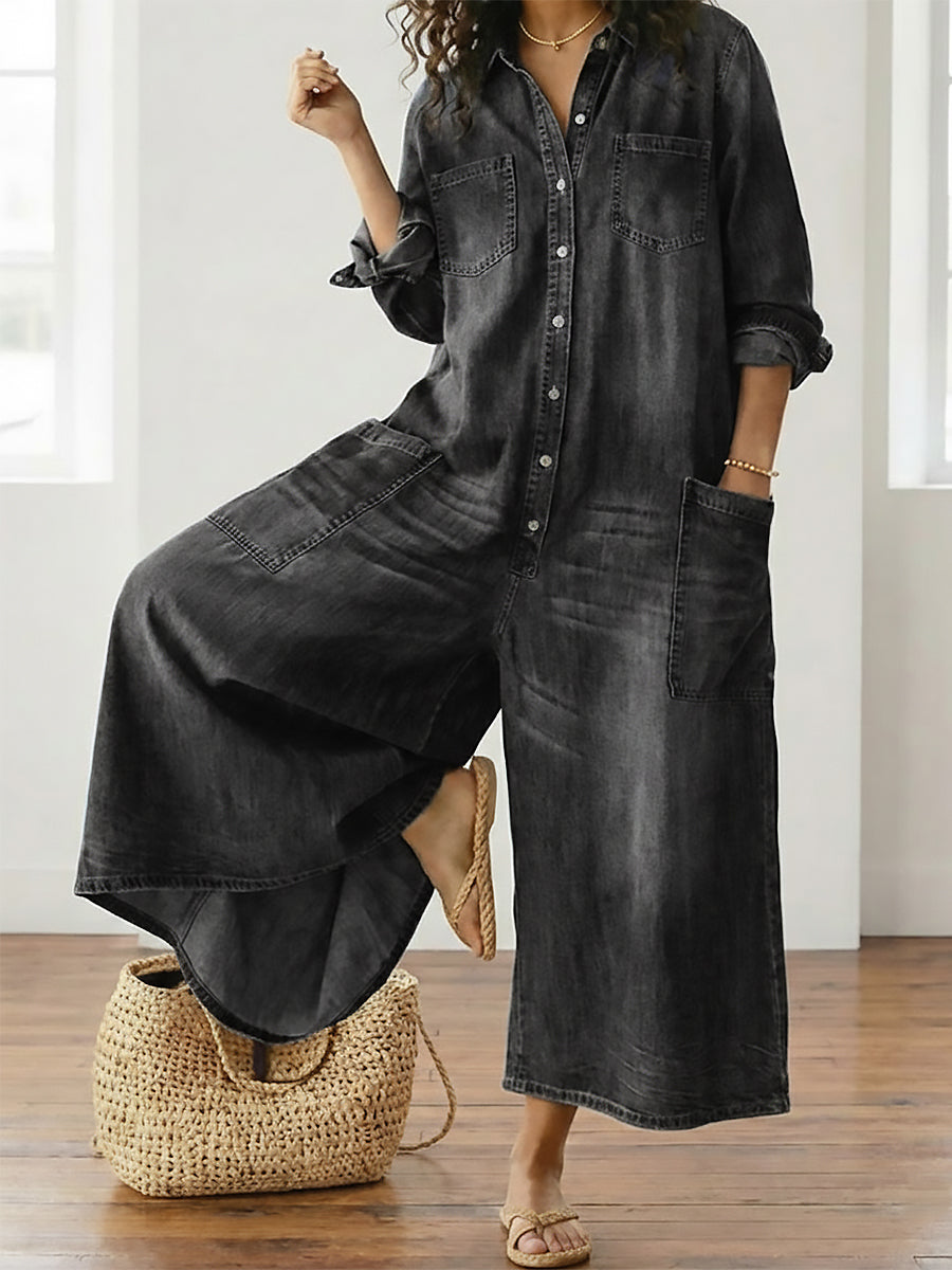 RELAXED WIDE-LEG DENIM JUMPSUIT