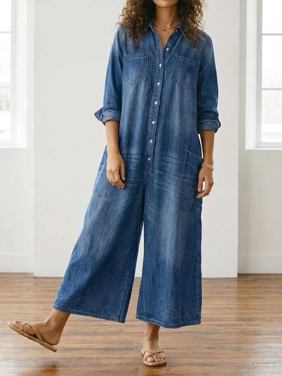 RELAXED WIDE-LEG DENIM JUMPSUIT