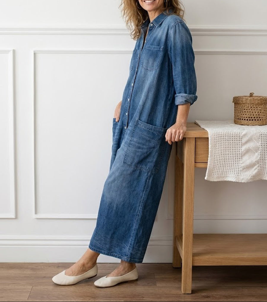RELAXED WIDE-LEG DENIM JUMPSUIT
