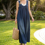 RELAXED SLEEVELESS DENIM MAXI DRESS