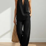 RELAXED HALTER DENIM LOUNGE SET