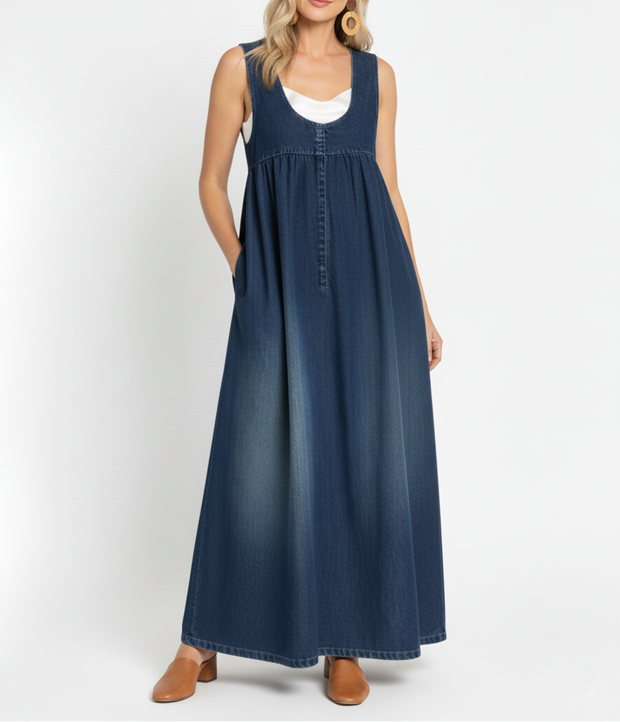 RELAXED SLEEVELESS DENIM MAXI DRESS
