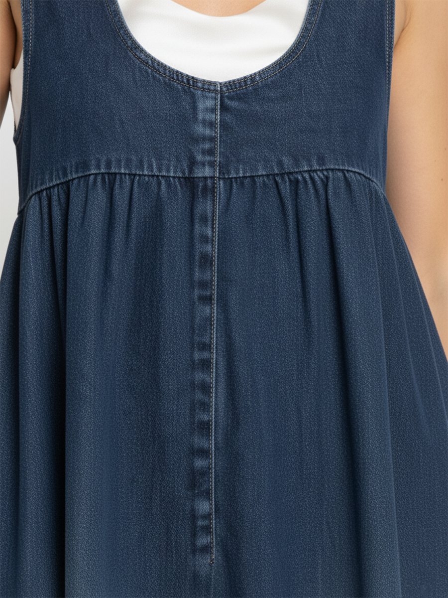 RELAXED SLEEVELESS DENIM MAXI DRESS
