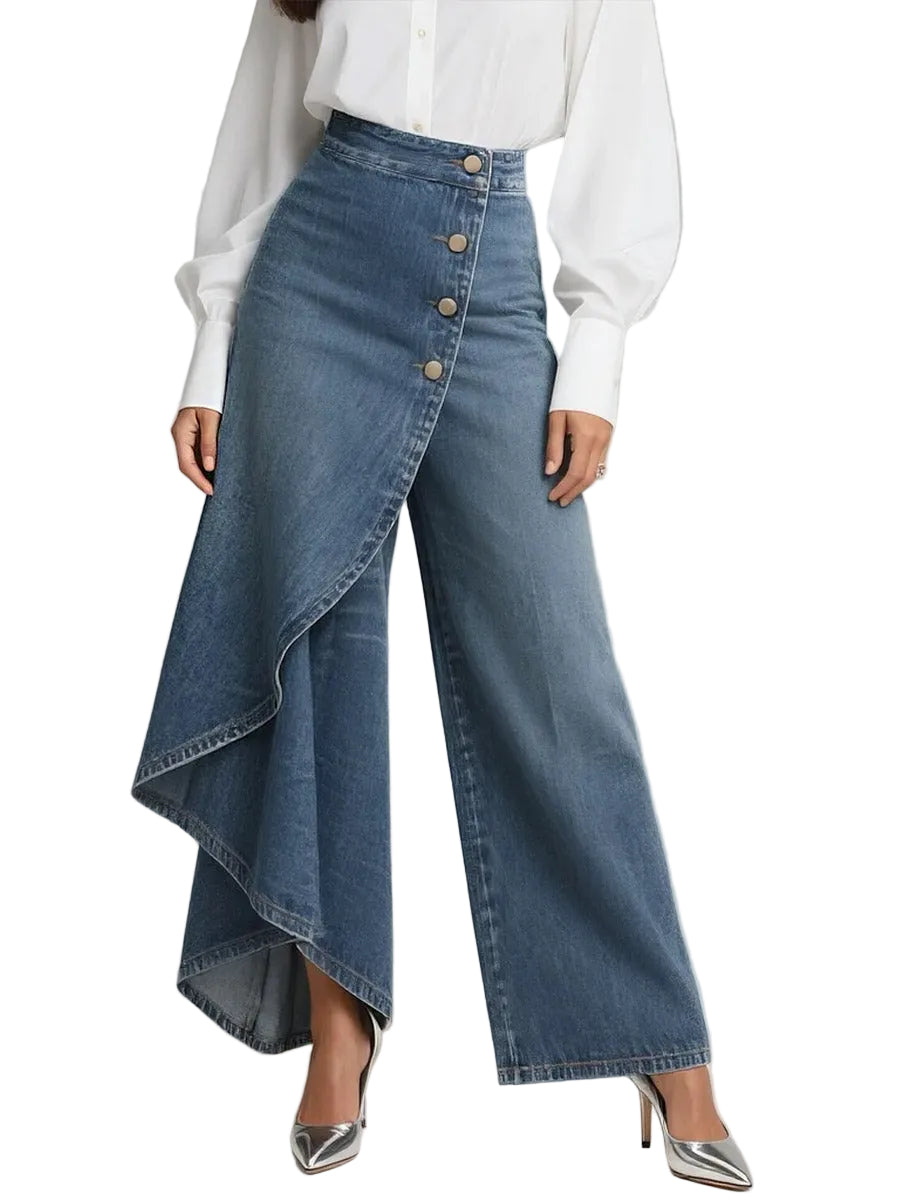 Jeans de Mujer de Cintura Alta, Corte Relajado y Pierna Ancha