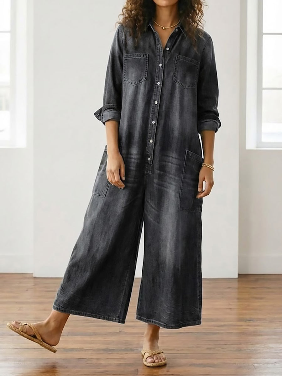 RELAXED WIDE-LEG DENIM JUMPSUIT