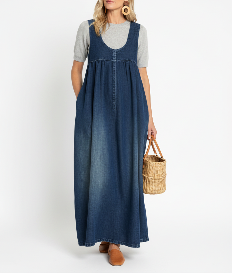 RELAXED SLEEVELESS DENIM MAXI DRESS