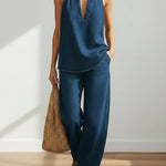RELAXED HALTER DENIM LOUNGE SET