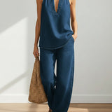 RELAXED HALTER DENIM LOUNGE SET