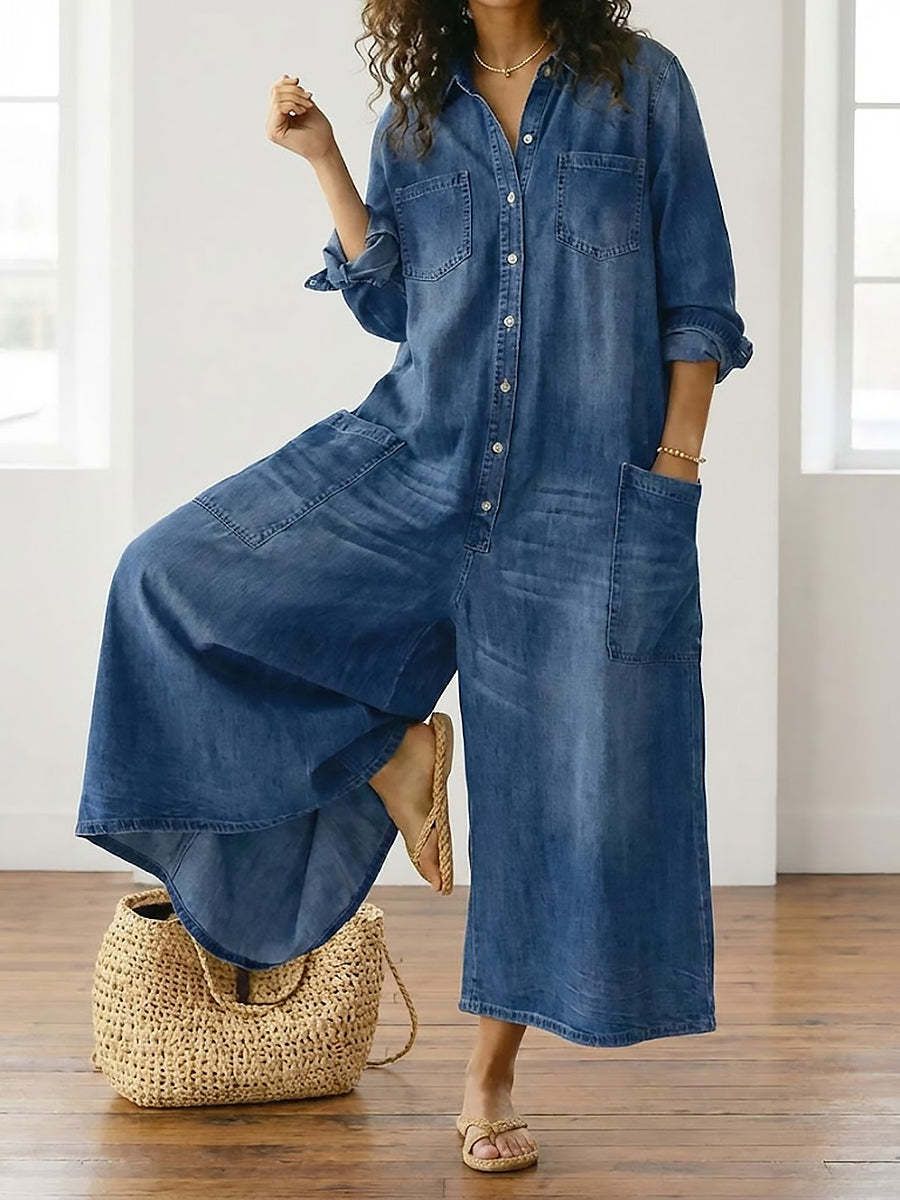 RELAXED WIDE-LEG DENIM JUMPSUIT