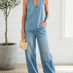 RELAXED HALTER DENIM LOUNGE SET