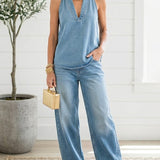 RELAXED HALTER DENIM LOUNGE SET