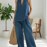 RELAXED HALTER DENIM LOUNGE SET