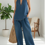 RELAXED HALTER DENIM LOUNGE SET