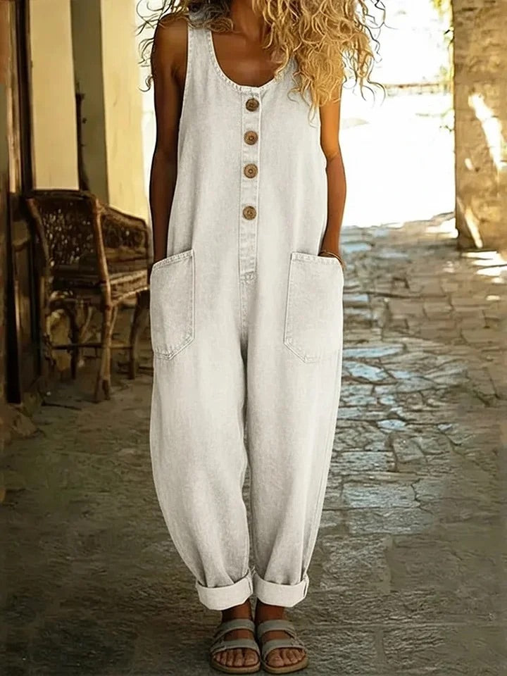 RELAXED BUTTON FRONT DENIM OVERALLS 1