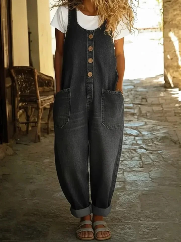 RELAXED BUTTON FRONT DENIM OVERALLS 1