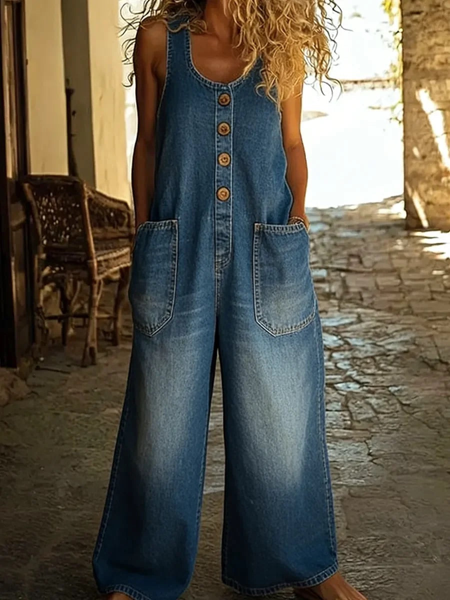 RELAXED BUTTON FRONT DENIM OVERALLS 1