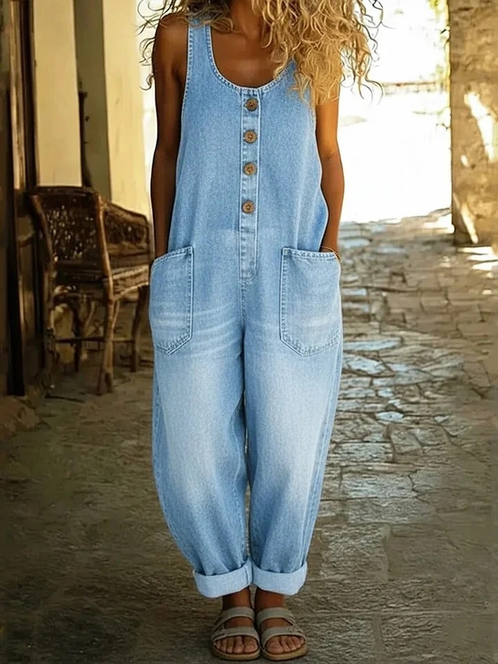RELAXED BUTTON FRONT DENIM OVERALLS 1