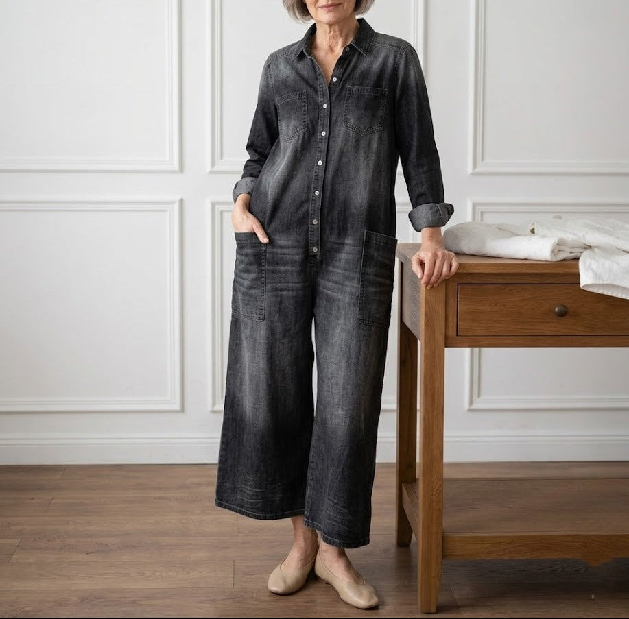 RELAXED WIDE-LEG DENIM JUMPSUIT