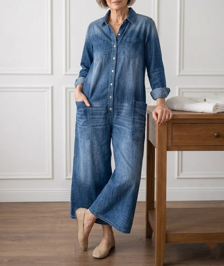 RELAXED WIDE-LEG DENIM JUMPSUIT