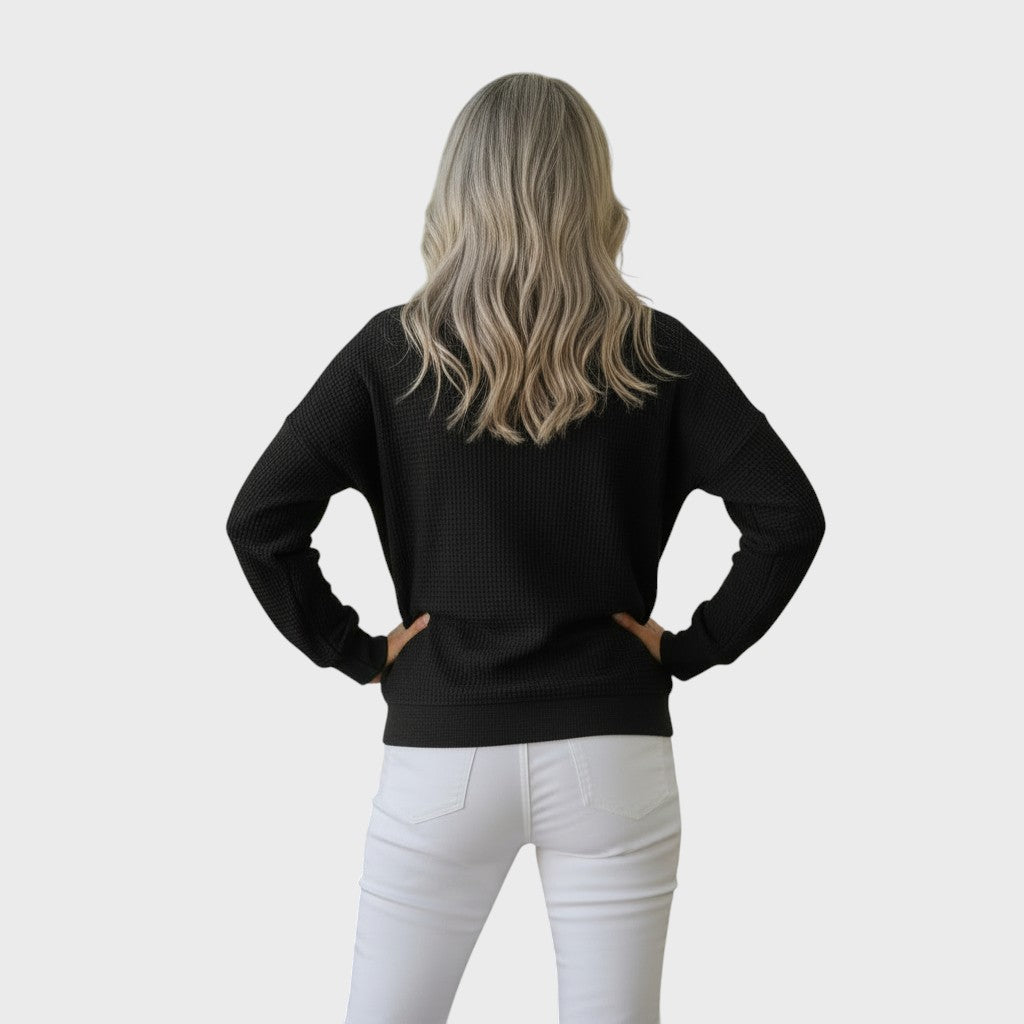 Helle | Waffle Knit Sweater with Buttons