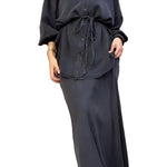 Long-sleeved Tie-Drawstring Shirt and Skirt Set