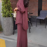 Long-sleeved Tie-Drawstring Shirt and Skirt Set