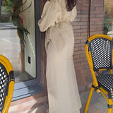 Long-sleeved Tie-Drawstring Shirt and Skirt Set